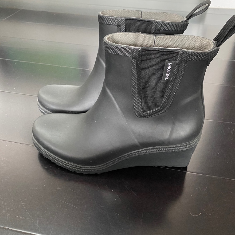 Tretorn Black Rain Boots - Wedge Heel